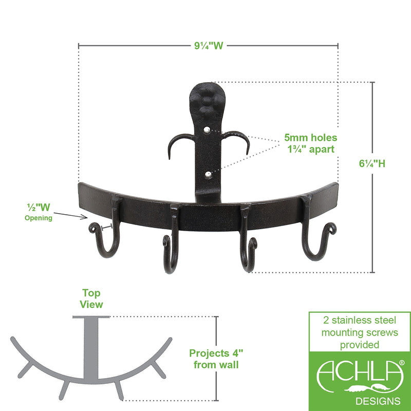Minuteman International SWB-01 4-Hook Wall Bracket | Wrought Iron Black | Entryway & Mudroom Coat Rack | 10 x 4 x 5 in | Model SWB-01