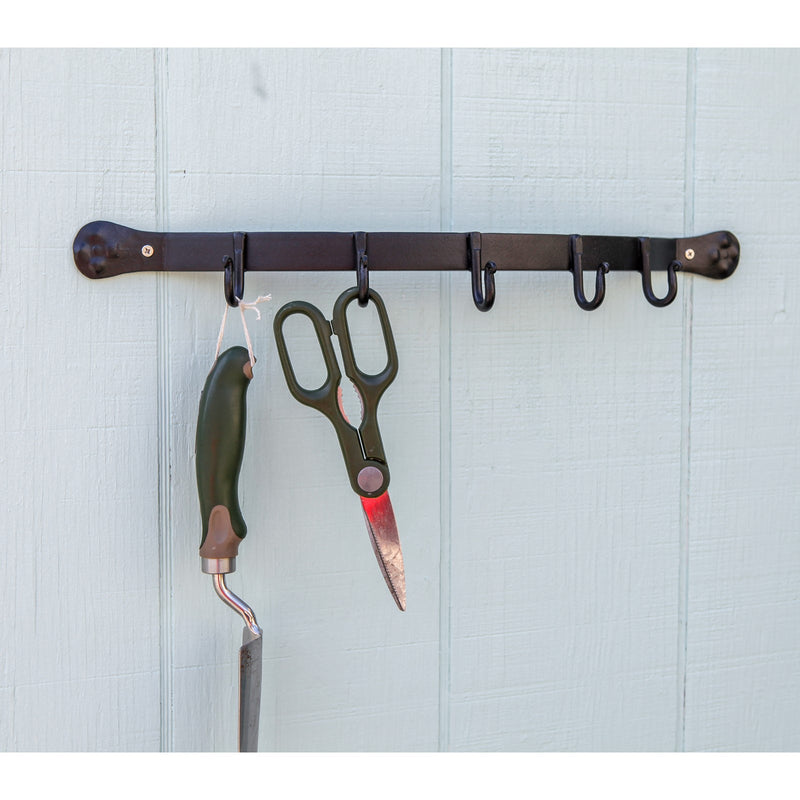 Minuteman International SWB-02 5-Hook Wall Bracket | Industrial Wrought Iron Black | Entryway & Mudroom Coat Rack | 19.5 x 4.5 x 2 in | Model SWB-02