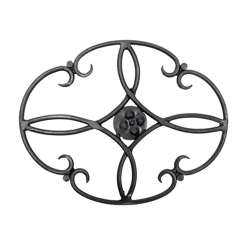 Minuteman International Clover Wrought Iron Trivet | Black Powder Coat Metal | Kitchen Stove & Countertop Protector | 7 x 10 x 1 in | Model TWI-01