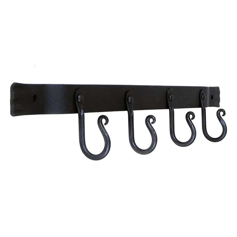 Minuteman International WH-04 Four-Hook Wall Bracket | Wrought Iron Black Powder Coated | Entryway & Hallway Coat Rack | 18 x 2 x 3 in | Model WH-04
