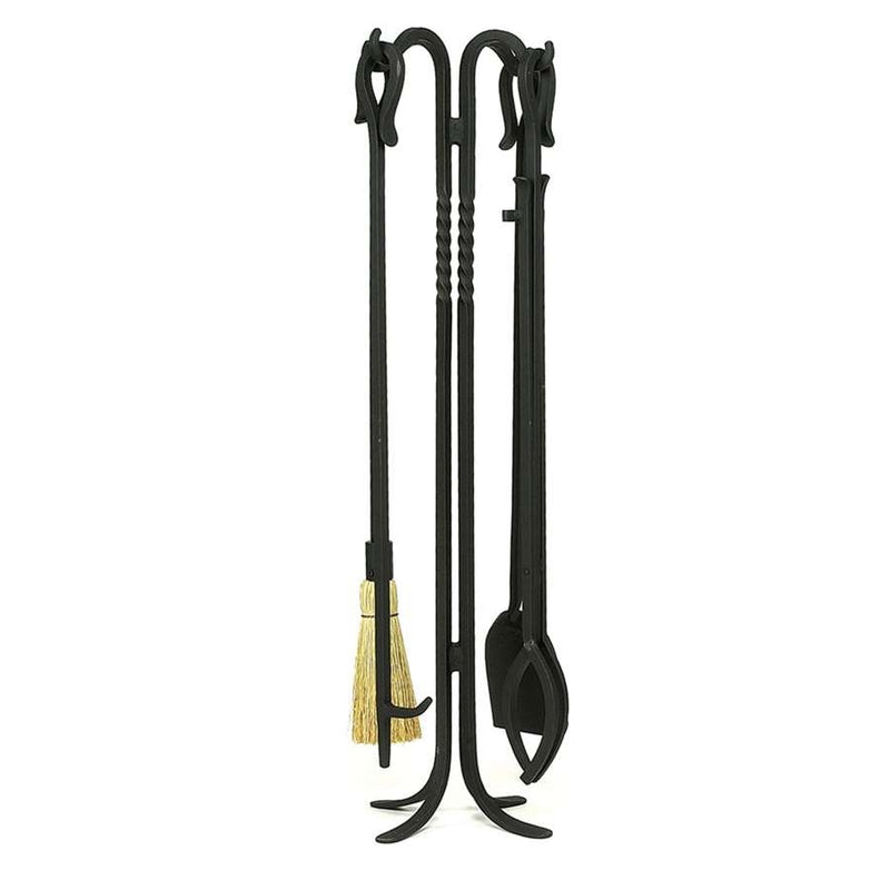 Minuteman International Shepherd's Hook I 5-Piece Fireplace Tool Set | Black Wrought Iron | Hearth & Living Room | 38.5 in H | Model WR-21-38