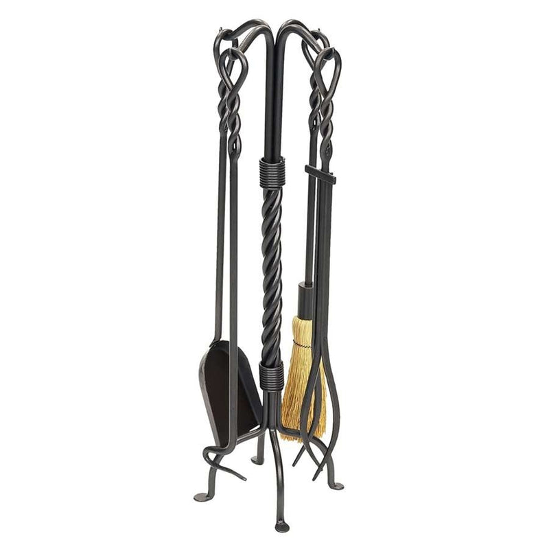 Minuteman International Twisted Rope Fireplace Tool Set | Graphite Wrought Iron | Living Room & Hearth Accessory | 10 x 10 x 30 in | Model WR-29