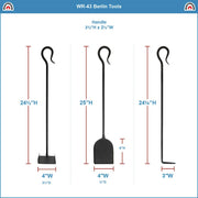 ACHLA Berlin 32in Fireplace Tool Set | Wrought Iron Black Powder Coating | Hearth & Woodstove Accessory | 9 x 9 x 32 in | Model WR-43