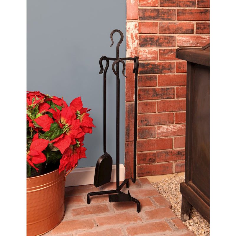 ACHLA Berlin 32in Fireplace Tool Set | Wrought Iron Black Powder Coating | Hearth & Woodstove Accessory | 9 x 9 x 32 in | Model WR-43