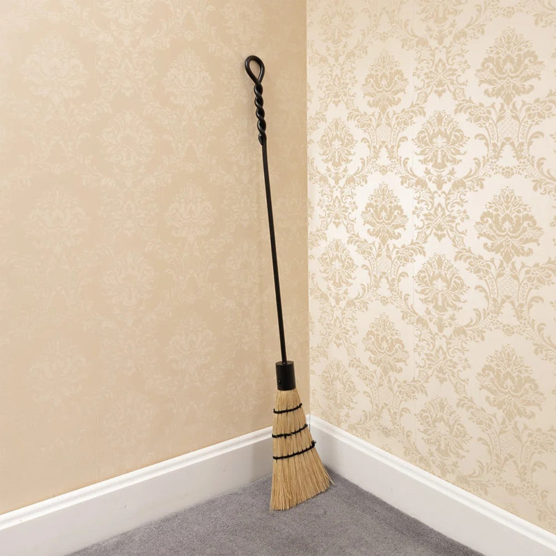 Minuteman International Extra Long Rope Design Brush 36in | Black Wrought Iron Fireplace Tool | Hearth & Fireplace Cleaning | Model WRL-02B