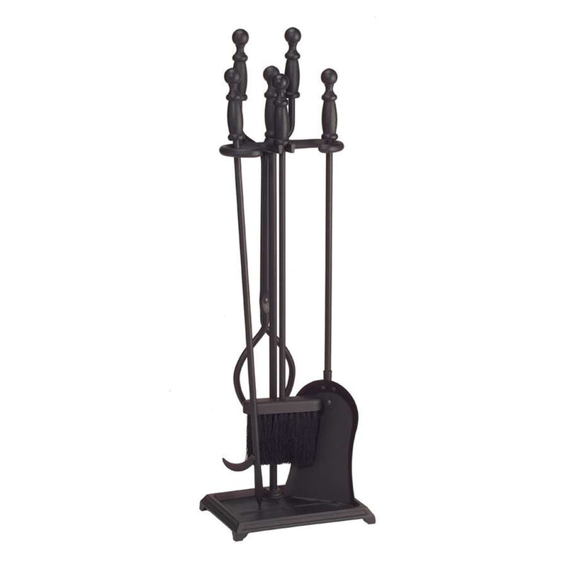 Minuteman International Black 4-Tool Fireplace Tool Set | Iron with Black Finish | Hearth & Living Room Fireplace Accessory | 30 in H | Model X300460
