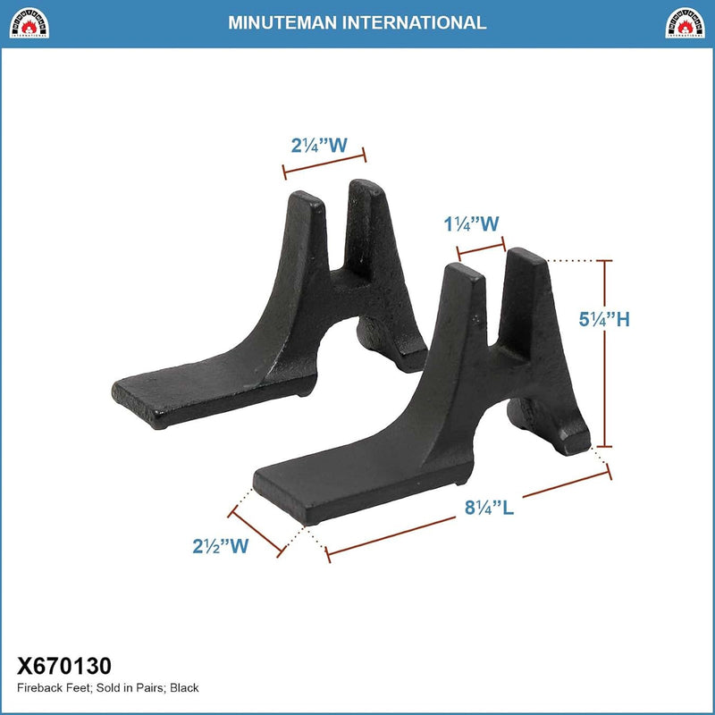 Minuteman International Fire Back Supports | Cast Iron Black Finish | Fireplace Hearth Accessory | 8.75 x 2.5 x 5.5 in | Model X670130