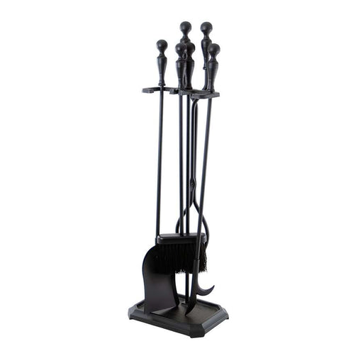 Minuteman International Black 4-Tool Fire Set | Iron Fireplace Tool Set with Tampico Brush | Living Room & Hearthside | 30in H, 6.75 x | Model X810242