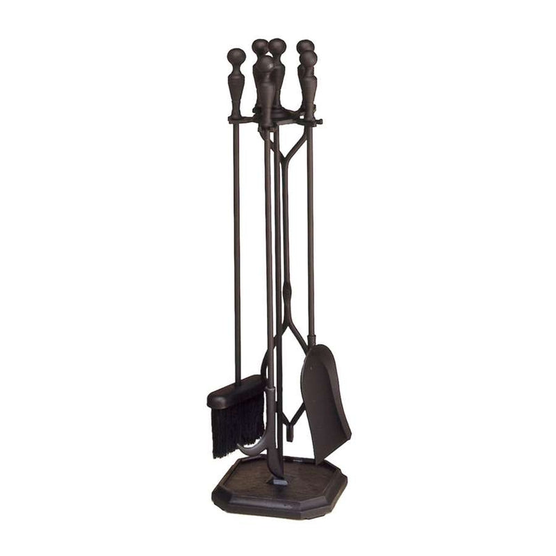 Minuteman International Black 4-Tool Fire Set | Traditional Iron Fireplace Tools | Living Room & Hearth Accessory | 8 x 8 x 29.5 in | Model X810342