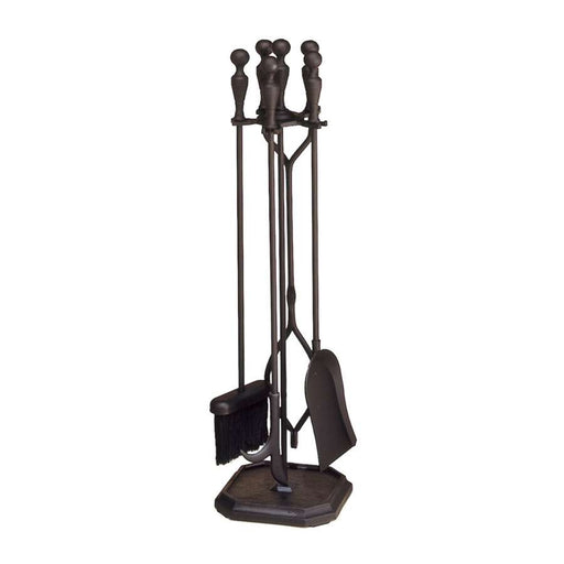 Minuteman International Black 4-Tool Fire Set | Traditional Iron Fireplace Tools | Living Room & Hearth Accessory | 8 x 8 x 29.5 in | Model X810342