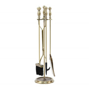 Minuteman International Antique Brass 4-Tool Fire Set | Traditional Iron Fireplace Tools | Hearth & Living Room | 8 x 8 x 30 in | Model X830946