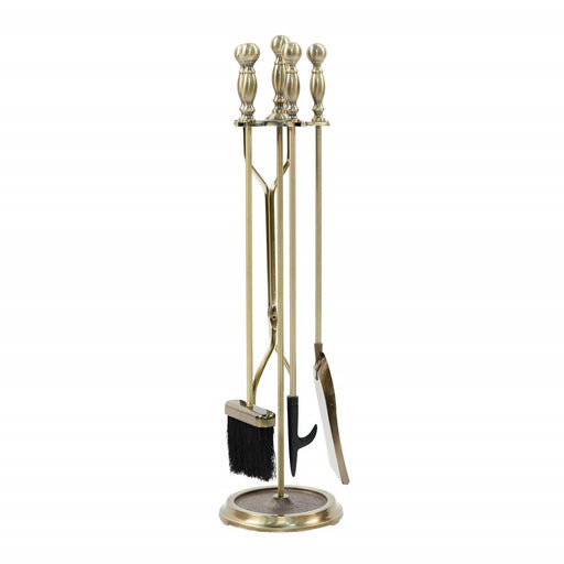 Minuteman International Antique Brass 4-Tool Fire Set | Traditional Iron Fireplace Tools | Hearth & Living Room | 8 x 8 x 30 in | Model X830946
