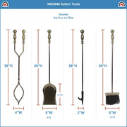 Minuteman International Antique Brass 4-Tool Fire Set | Traditional Iron Fireplace Tools | Hearth & Living Room | 8 x 8 x 30 in | Model X830946