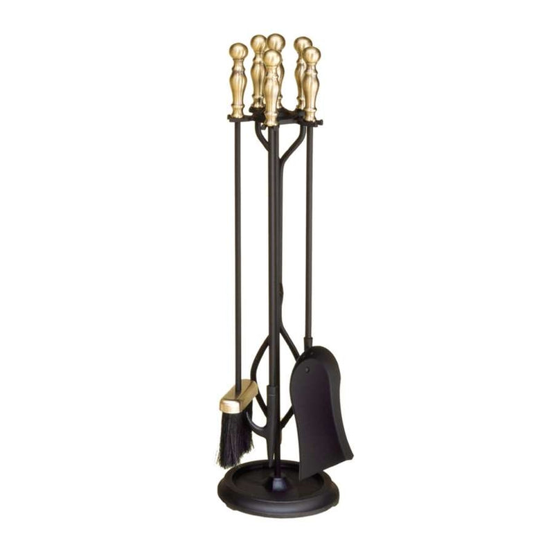 Minuteman International Fireplace Tool Set | Antique Brass and Black Iron | Living Room & Hearthside Accessory | 8 x 8 x 30 in | Model X830947