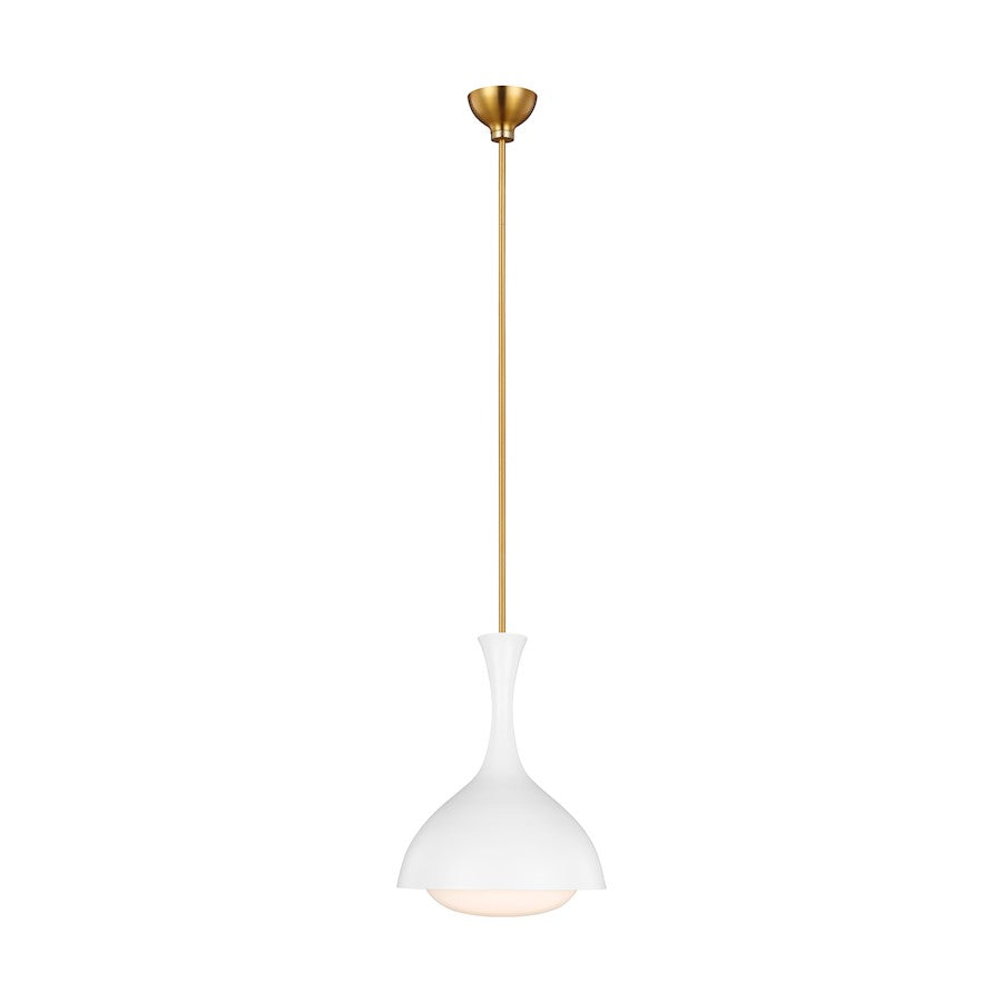 Visual Comfort Studio Lucerne 1 Light Small Pendant, White/Brass - AEP1011BBSMWT