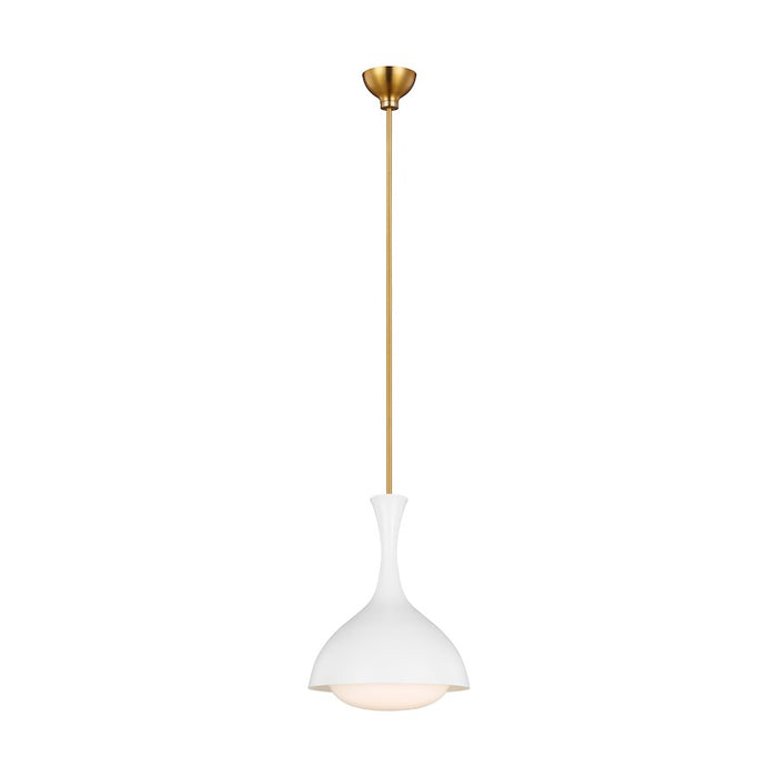 Visual Comfort Studio Lucerne 1 Light Small Pendant, White/Brass