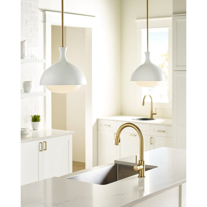 Visual Comfort Studio Lucerne 1 Light Small Pendant, White/Brass