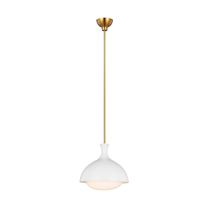 Visual Comfort Studio Lucerne 1 Light Med Pendant, White/Brass