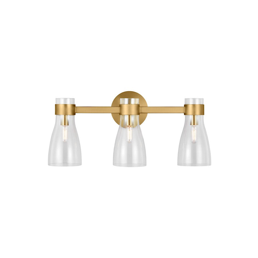 Visual Comfort Studio Moritz 3 Light Vanity, Burnished Brass/Clear - AEV1003BBS