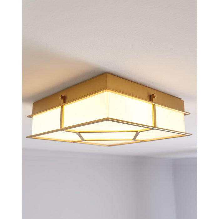 Visual Comfort Studio Transom 3 Light Flush, Burnished Brass/White