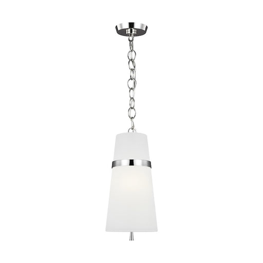 Visual Comfort Studio Cortlandt 1-Lt SM Pendant, Nickel/White Linen - AP1161PN