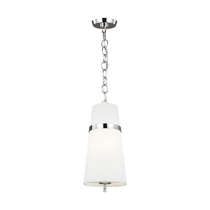 Visual Comfort Studio Cortlandt 1-Lt SM Pendant, Nickel/White Linen