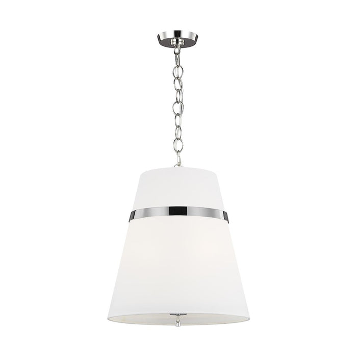 Visual Comfort Studio Cortlandt 3-Lt Large Pendant, Nickel/WH Linen