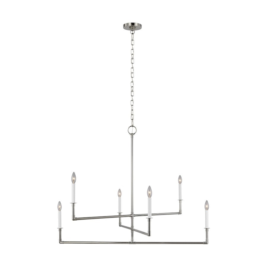 Visual Comfort Studio Bayview 6-Lt Large Chandelier, Pol Nickel - CC1356PN