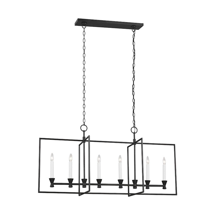 Visual Comfort Studio Keystone 6 Light Linear Chandelier, Aged Iron