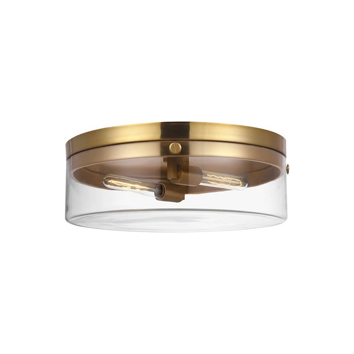 Visual Comfort Studio Garrett 2 Light Large Flush Mount, Brass/Clear