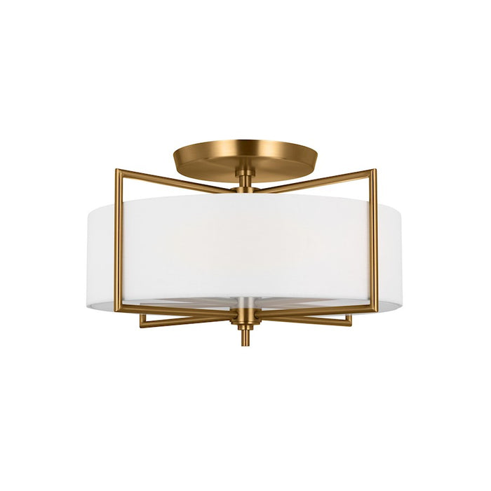 Visual Comfort Studio Perno 3 Light Semi-Flush, Brass/Silk/Blast