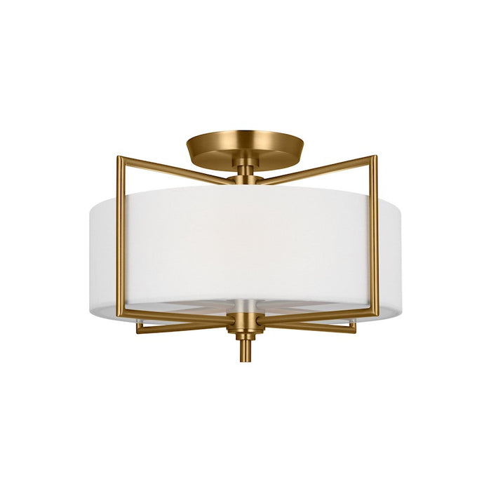 Visual Comfort Studio Perno 2 Light Semi-Flush, Brass/Silk/Blast