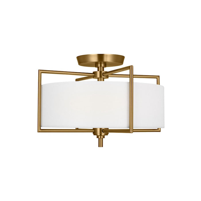 Visual Comfort Studio Perno 2 Light Semi-Flush, Brass/Silk/Blast