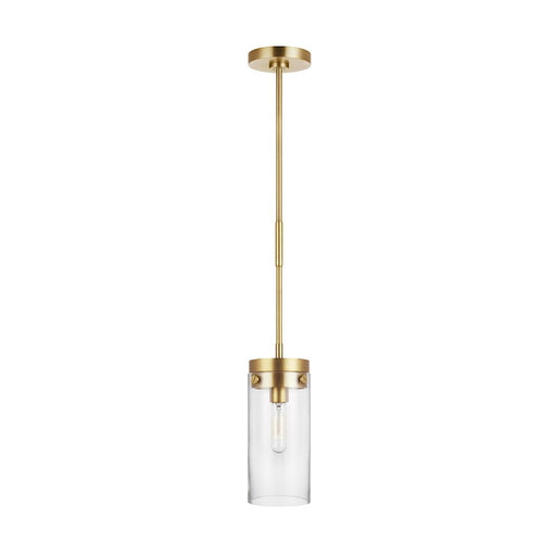 Visual Comfort Studio Garrett 1-Lt Med Cylinder Pendant, Brass/Clear - CP1001BBS