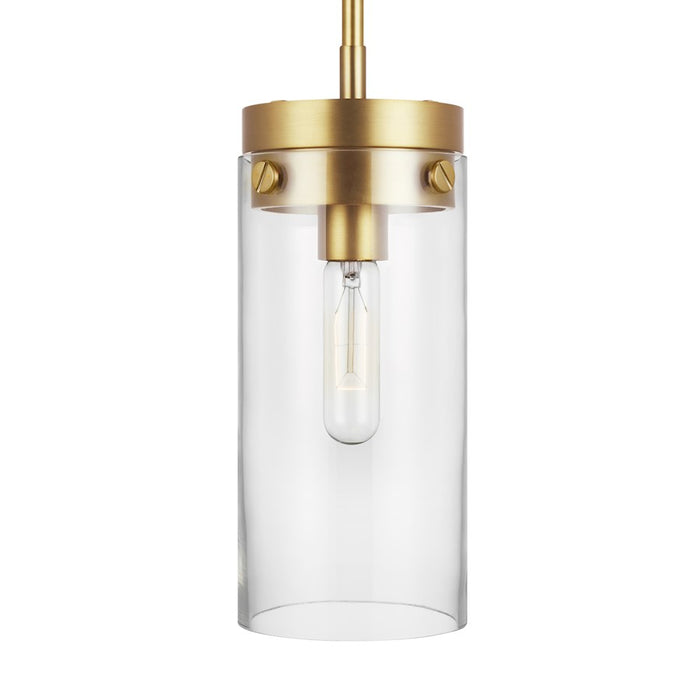 Visual Comfort Studio Garrett 1-Lt Med Cylinder Pendant, Brass/Clear