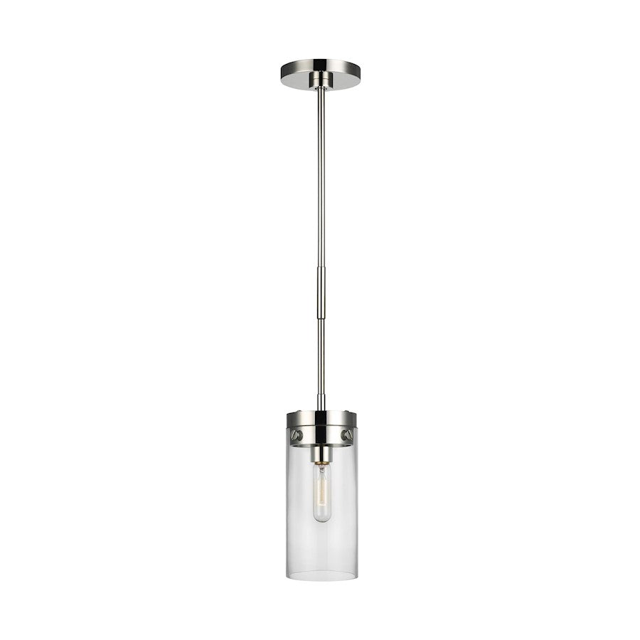 Visual Comfort Studio Garrett 1-Lt Med Cylinder Pendant, Nickel/Clear - CP1001PN