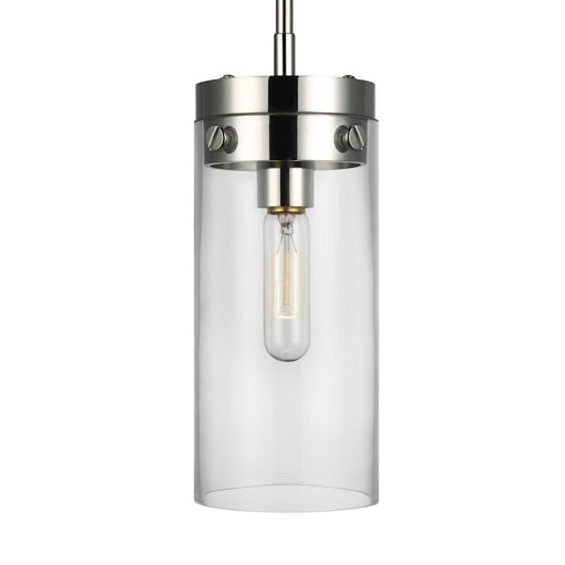 Visual Comfort Studio Garrett 1-Lt Med Cylinder Pendant, Nickel/Clear