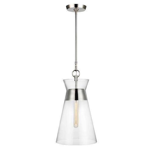 Visual Comfort Studio Atlantic 1-Lt Narrow Pendant, Pol Nickel/Clear - CP1021PN