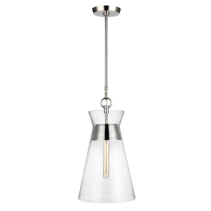 Visual Comfort Studio Atlantic 1-Lt Narrow Pendant, Pol Nickel/Clear - CP1021PN