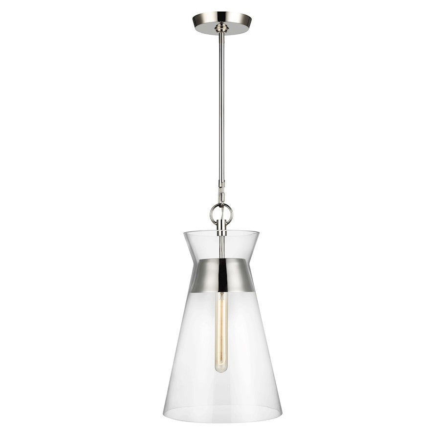 Visual Comfort Studio Atlantic 1-Lt Narrow Pendant, Pol Nickel/Clear - CP1021PN