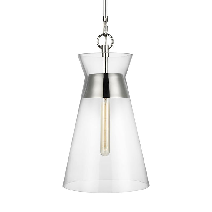 Visual Comfort Studio Atlantic 1-Lt Narrow Pendant, Pol Nickel/Clear