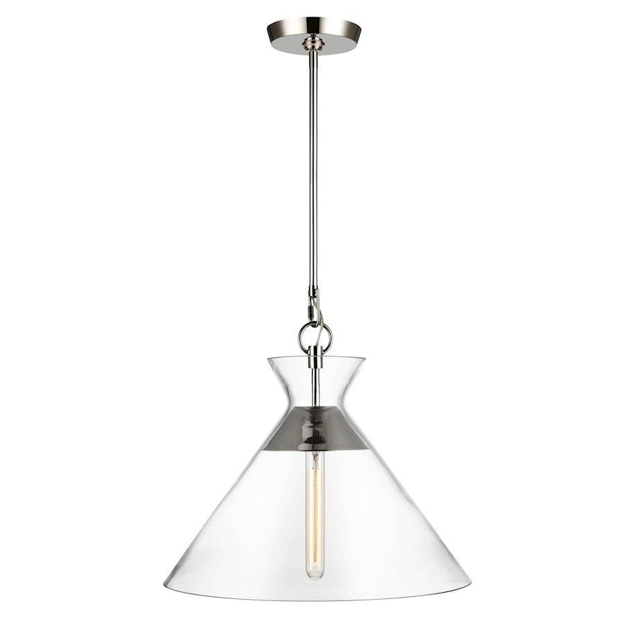 Visual Comfort Studio Atlantic 1-Lt Wide Pendant, Pol Nickel/Clear - CP1031PN