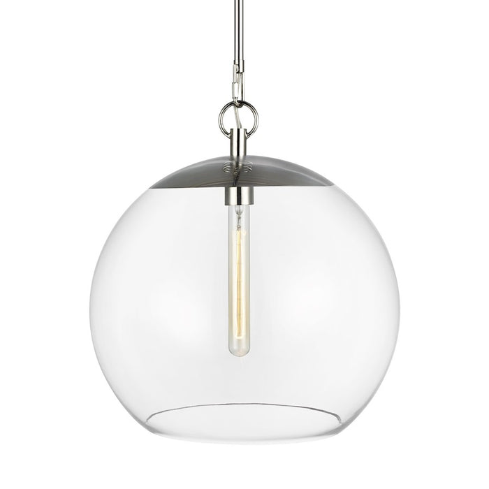 Visual Comfort Studio Atlantic 1-Lt Round Pendant, Pol Nickel/Clear