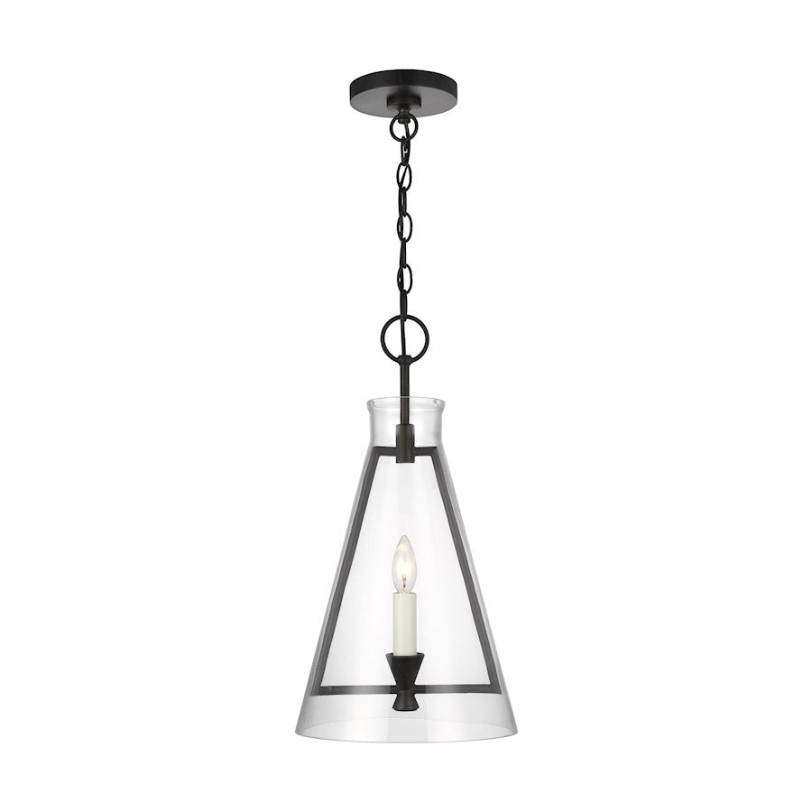 Visual Comfort Studio Keystone 1 Light Med Pendant, Iron/Clear - CP1081AI