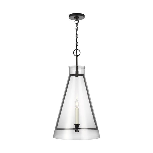 Visual Comfort Studio Keystone 1 Light Large Pendant, Aged Iron/Clear - CP1091AI