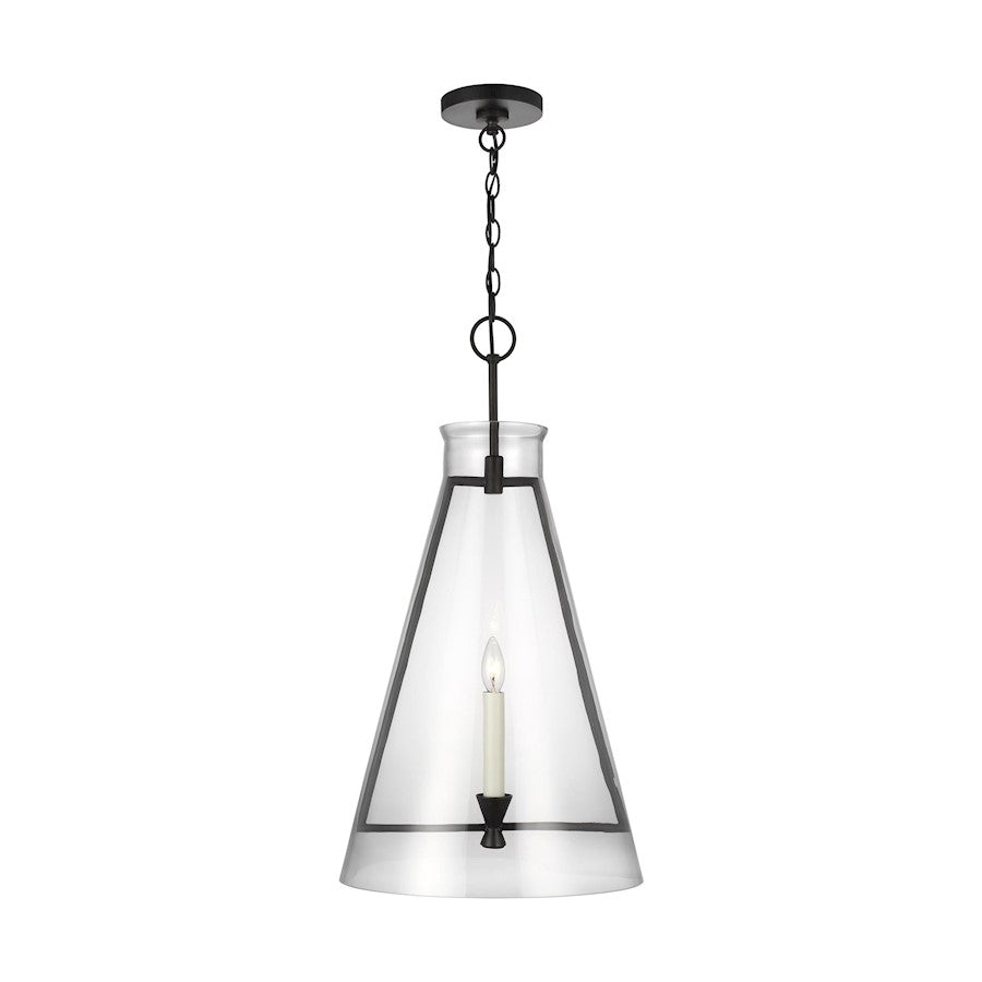 Visual Comfort Studio Keystone 1 Light Large Pendant, Aged Iron/Clear - CP1091AI