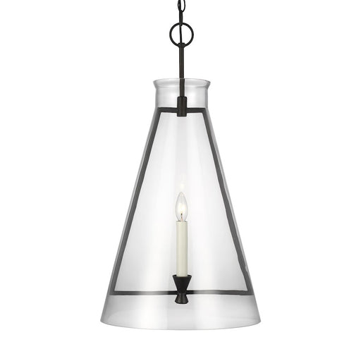 Visual Comfort Studio Keystone 1 Light Large Pendant, Aged Iron/Clear