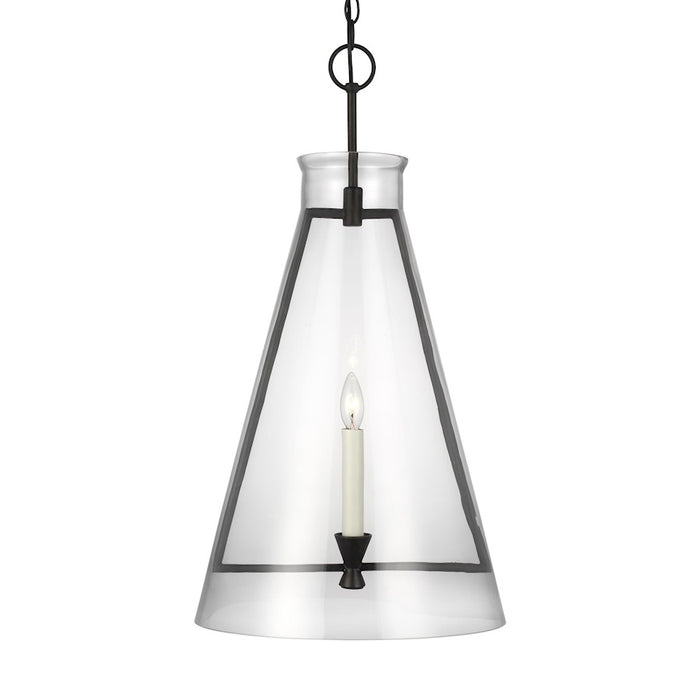 Visual Comfort Studio Keystone 1 Light Large Pendant, Aged Iron/Clear