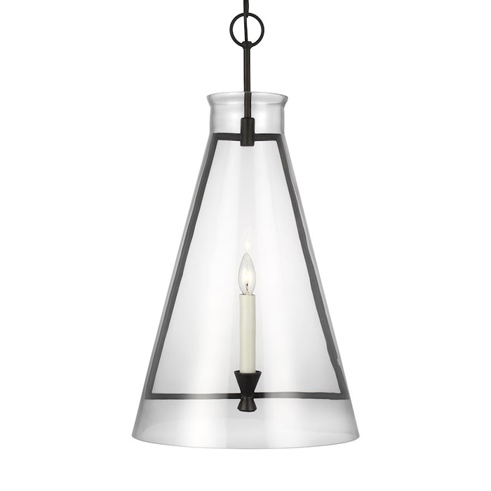 Visual Comfort Studio Keystone 1 Light Large Pendant, Aged Iron/Clear