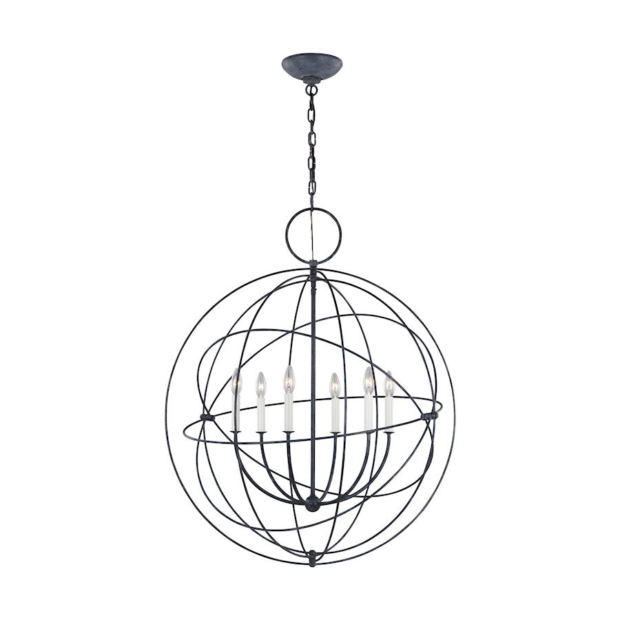 Visual Comfort Studio Bayberry 6-Lt Large Pendant, Weathered Galv - CP1246WGV